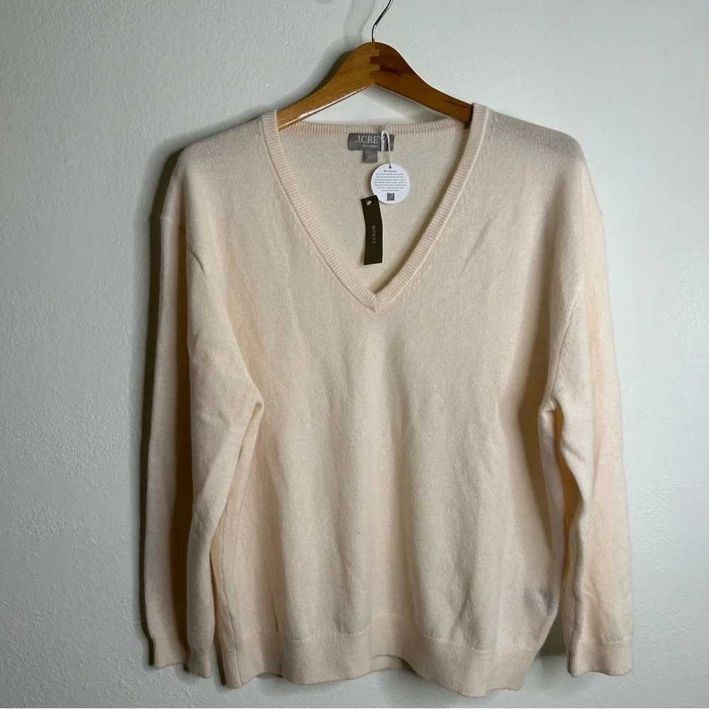 NWT J. Crew 100% Cashmere V - Neck Heathered Blush Oversized Sweater